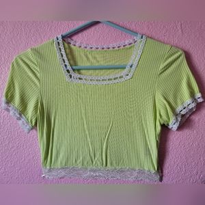 CIDER Green Lace Square Neck Crop Top